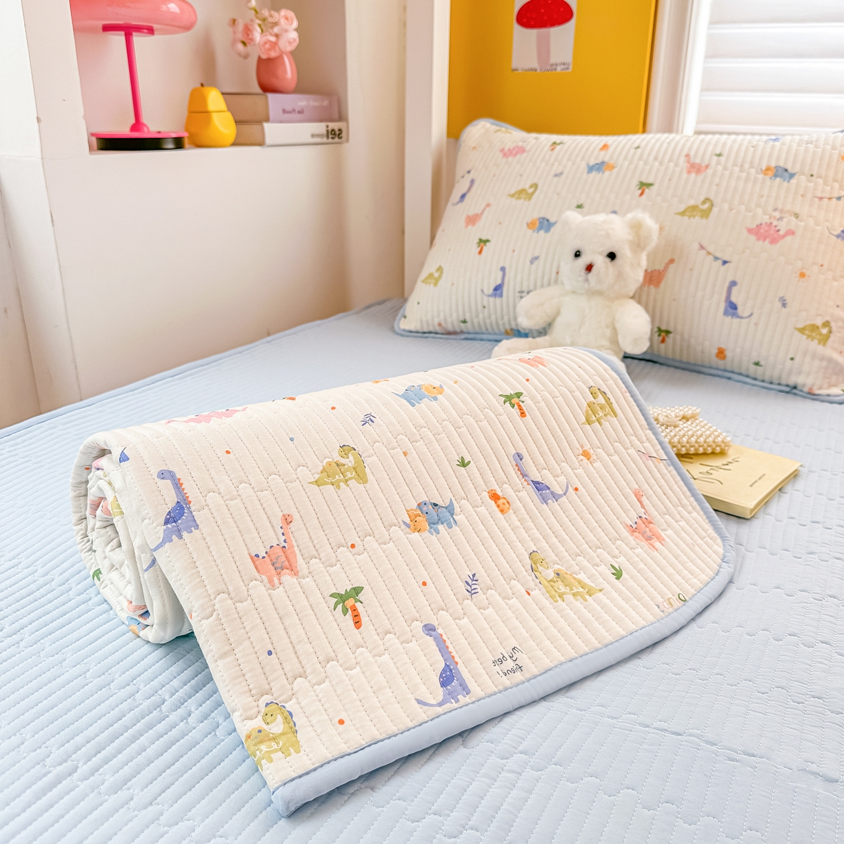 91家纺网 家纺一手货源 找家纺 恒尚居 2025新款全棉双层纱学生床垫纯棉床盖床褥垫软床垫床护垫-四季款-系列一 【恐龙奇趣】纯棉-双层纱