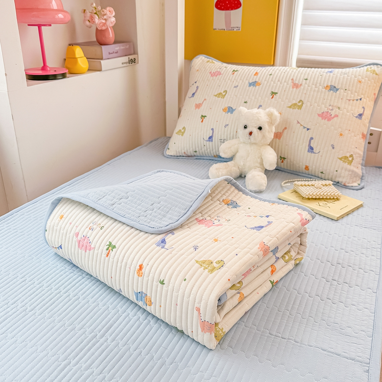 91家纺网 家纺一手货源 找家纺 恒尚居 2025新款全棉双层纱学生床垫纯棉床盖床褥垫软床垫床护垫-四季款-系列一 【恐龙奇趣】纯棉-双层纱