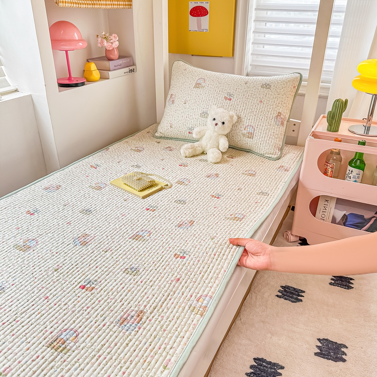 91家纺网 家纺一手货源 找家纺 恒尚居 2025新款全棉双层纱学生床垫纯棉床盖床褥垫软床垫床护垫-四季款-系列一 【快乐伙伴】纯棉-双层纱