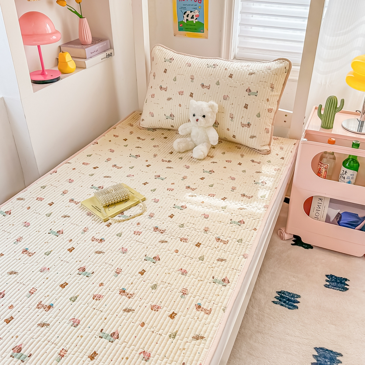 91家纺网 家纺一手货源 找家纺 恒尚居 2025新款全棉双层纱学生床垫纯棉床盖床褥垫软床垫床护垫-四季款-系列一 【小卷狗狗】纯棉-双层纱