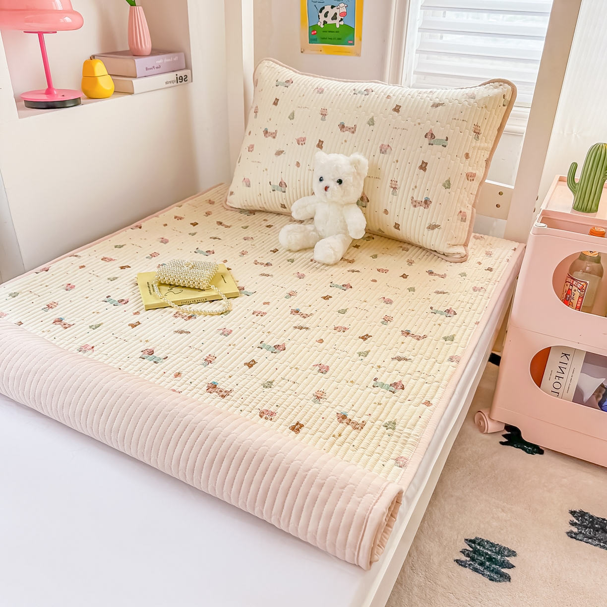 91家纺网 家纺一手货源 找家纺 恒尚居 2025新款全棉双层纱学生床垫纯棉床盖床褥垫软床垫床护垫-四季款-系列一 【小卷狗狗】纯棉-双层纱