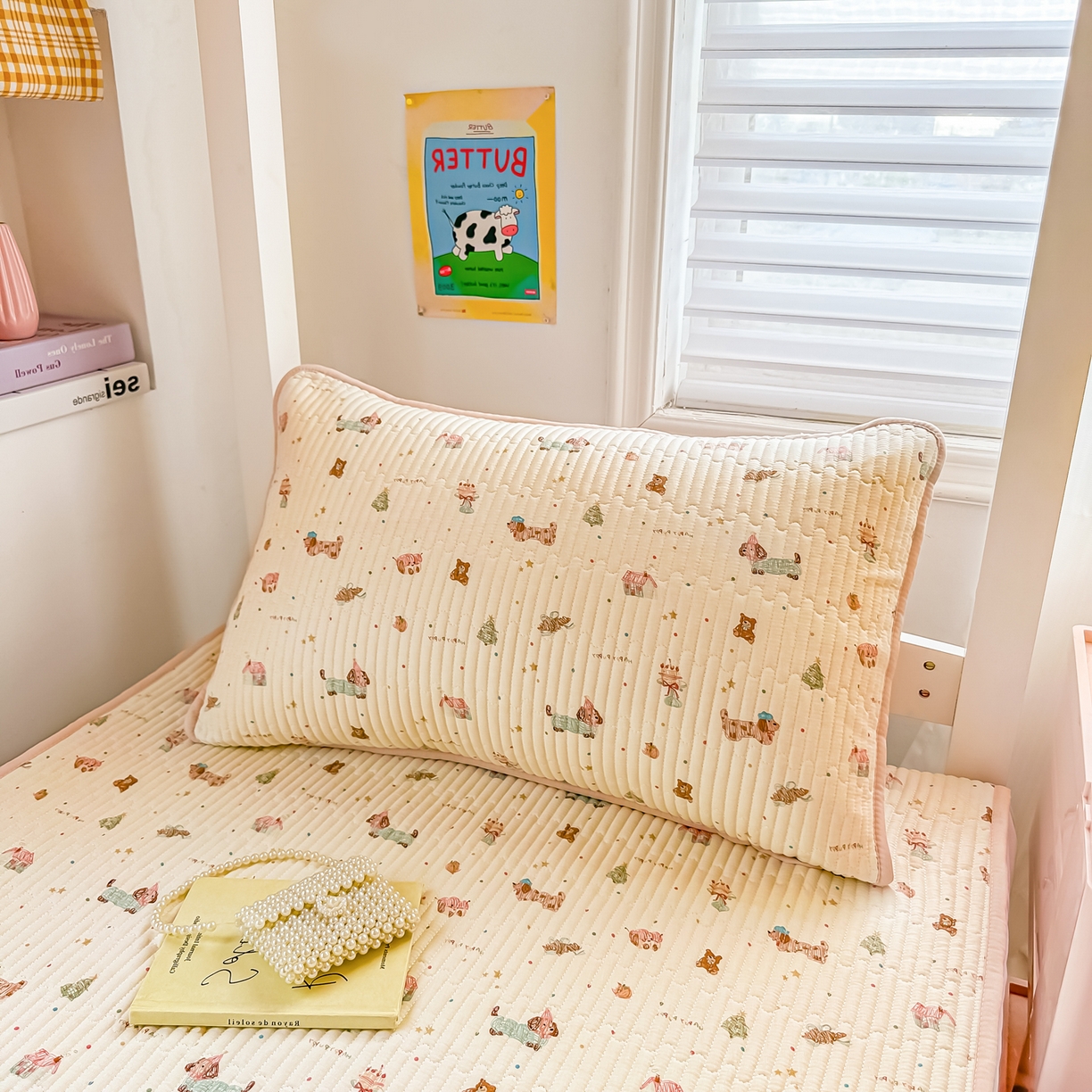 91家纺网 家纺一手货源 找家纺 恒尚居 2025新款全棉双层纱学生床垫纯棉床盖床褥垫软床垫床护垫-四季款-系列一 【小卷狗狗】纯棉-双层纱