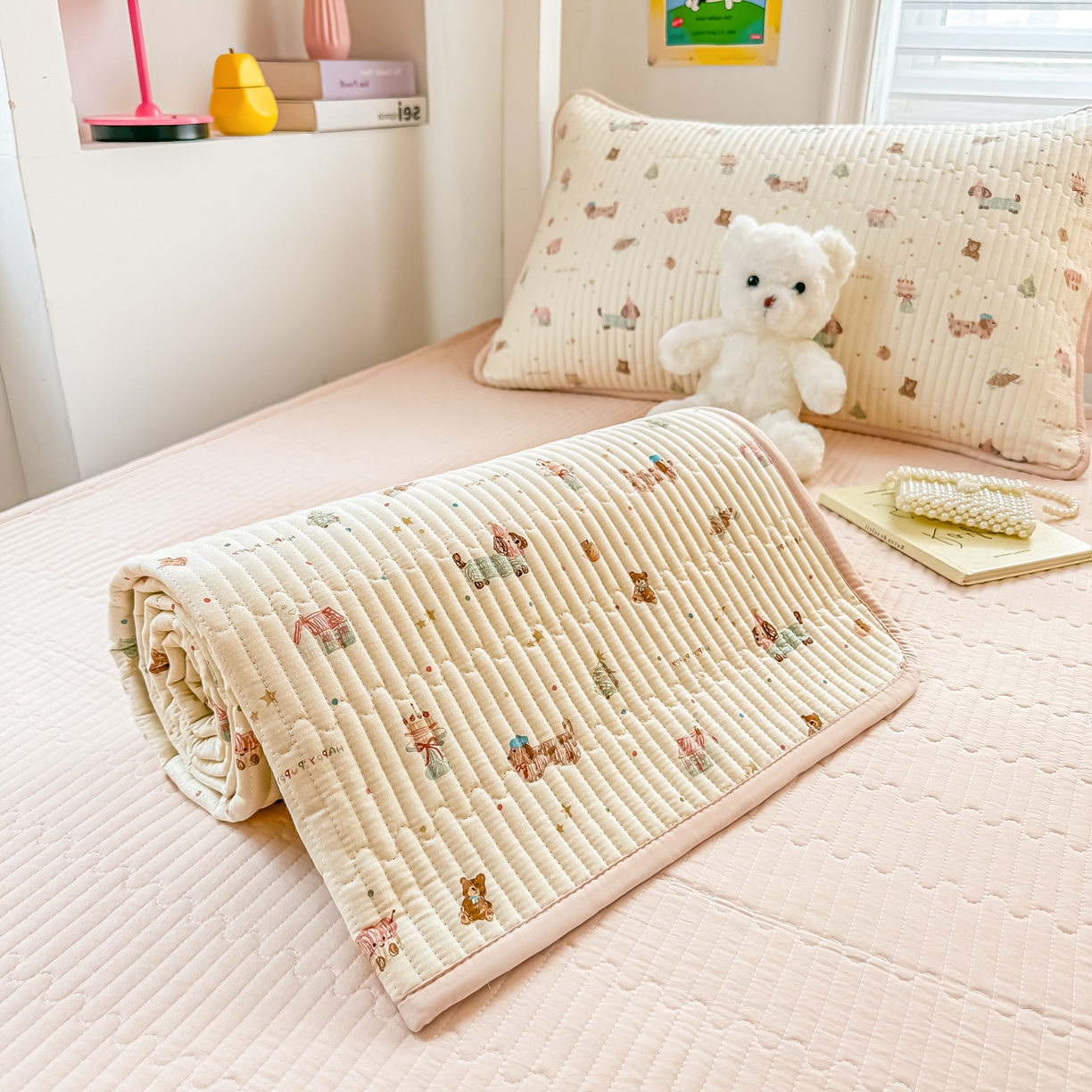 91家纺网 家纺一手货源 找家纺 恒尚居 2025新款全棉双层纱学生床垫纯棉床盖床褥垫软床垫床护垫-四季款-系列一 【小卷狗狗】纯棉-双层纱