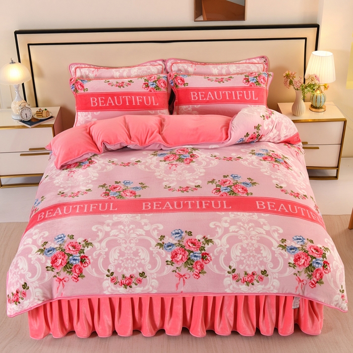 望淮 2025新款230g印花金貂绒牛奶绒四件套 挚爱