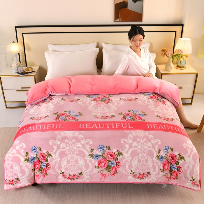 91家纺网 家纺一手货源 找家纺 望淮 2025新款230g印花金貂绒牛奶绒四件套 挚爱