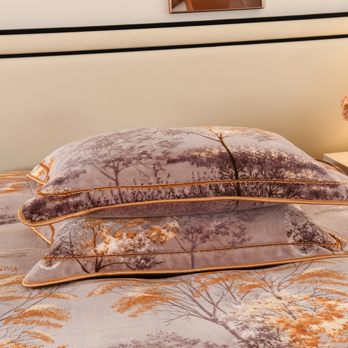 91家纺网 家纺一手货源 找家纺 望淮 2025新款230g印花金貂绒牛奶绒四件套 知秋