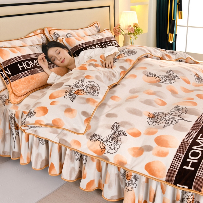 91家纺网 家纺一手货源 找家纺 望淮 2025新款230g印花金貂绒牛奶绒四件套 雨花石