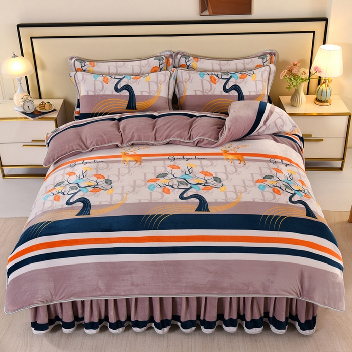 望淮 2025新款230g印花金貂绒牛奶绒四件套 一鹿有你