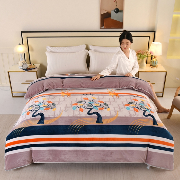 91家纺网 家纺一手货源 找家纺 望淮 2025新款230g印花金貂绒牛奶绒四件套 一鹿有你