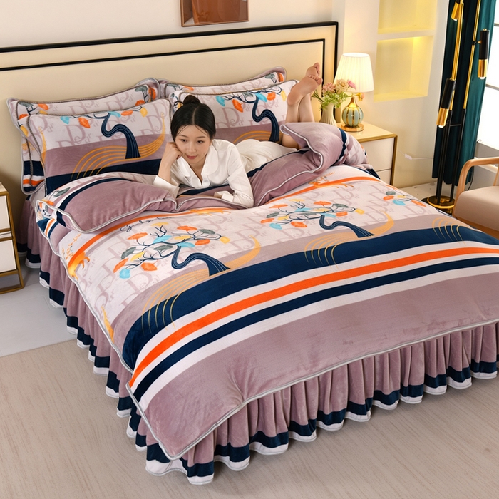 91家纺网 家纺一手货源 找家纺 望淮 2025新款230g印花金貂绒牛奶绒四件套 一鹿有你