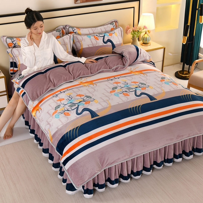 91家纺网 家纺一手货源 找家纺 望淮 2025新款230g印花金貂绒牛奶绒四件套 一鹿有你