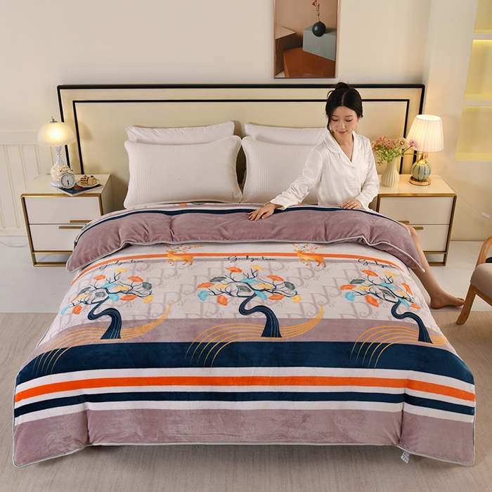 91家纺网 家纺一手货源 找家纺 望淮 2025新款230g印花金貂绒牛奶绒四件套 一鹿有你