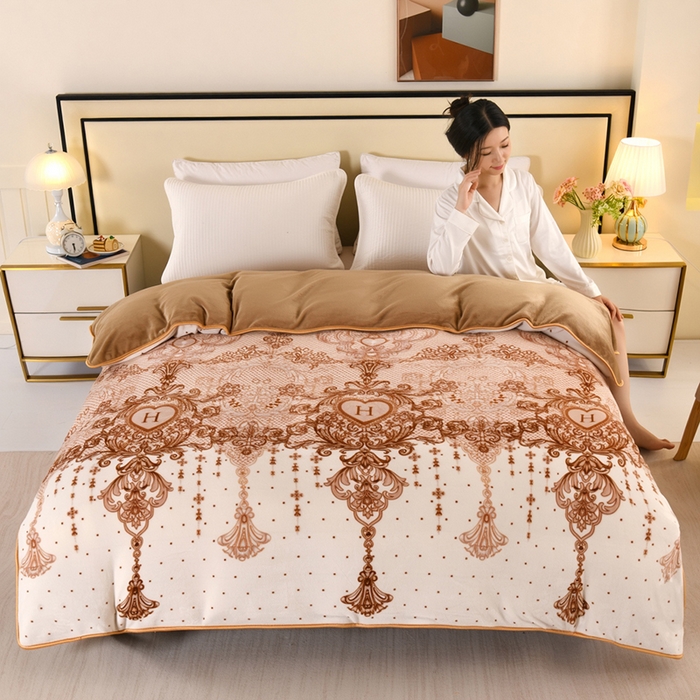 91家纺网 家纺一手货源 找家纺 望淮 2025新款230g印花金貂绒牛奶绒四件套 香格里拉