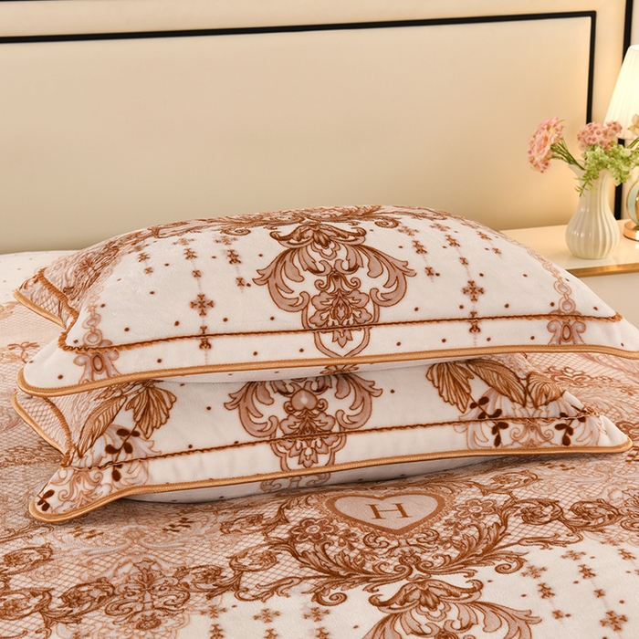 91家纺网 家纺一手货源 找家纺 望淮 2025新款230g印花金貂绒牛奶绒四件套 香格里拉