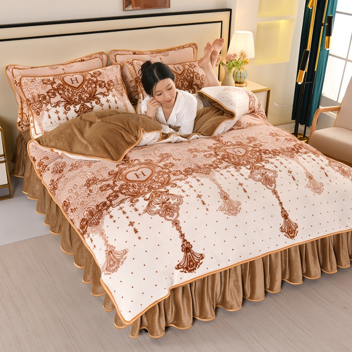 91家纺网 家纺一手货源 找家纺 望淮 2025新款230g印花金貂绒牛奶绒四件套 香格里拉