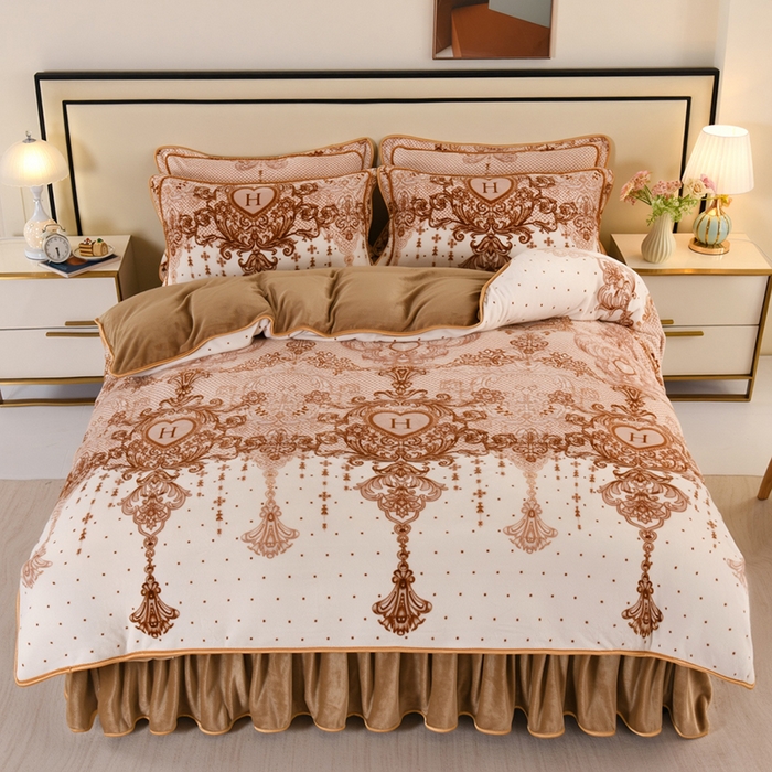 望淮 2025新款230g印花金貂绒牛奶绒四件套 香格里拉