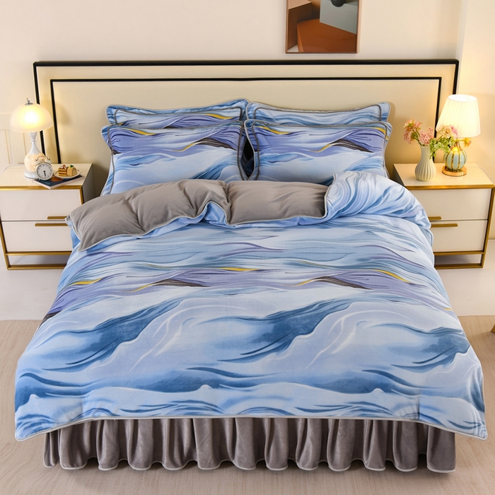 望淮 2025新款230g印花金貂绒牛奶绒四件套 水墨江南