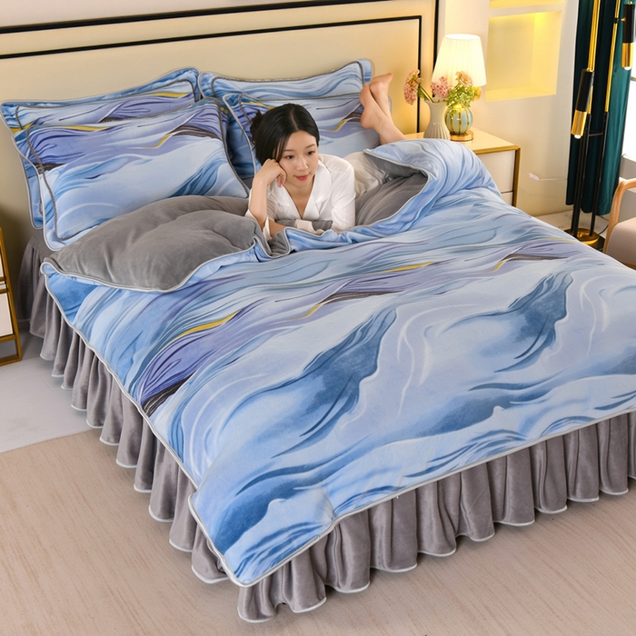 91家纺网 家纺一手货源 找家纺 望淮 2025新款230g印花金貂绒牛奶绒四件套 水墨江南