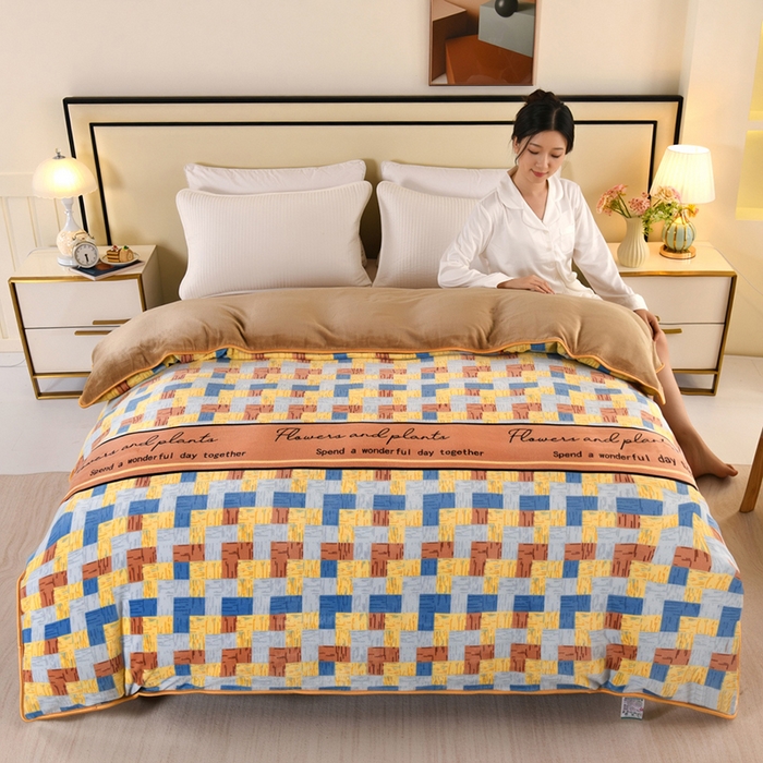 91家纺网 家纺一手货源 找家纺 望淮 2025新款230g印花金貂绒牛奶绒四件套 热恋