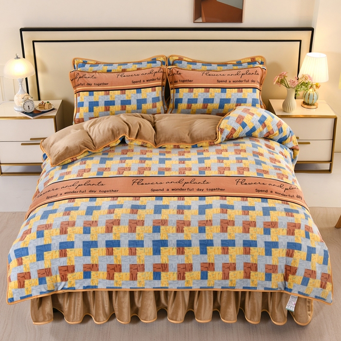 望淮 2025新款230g印花金貂绒牛奶绒四件套 热恋