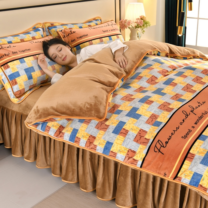 91家纺网 家纺一手货源 找家纺 望淮 2025新款230g印花金貂绒牛奶绒四件套 热恋