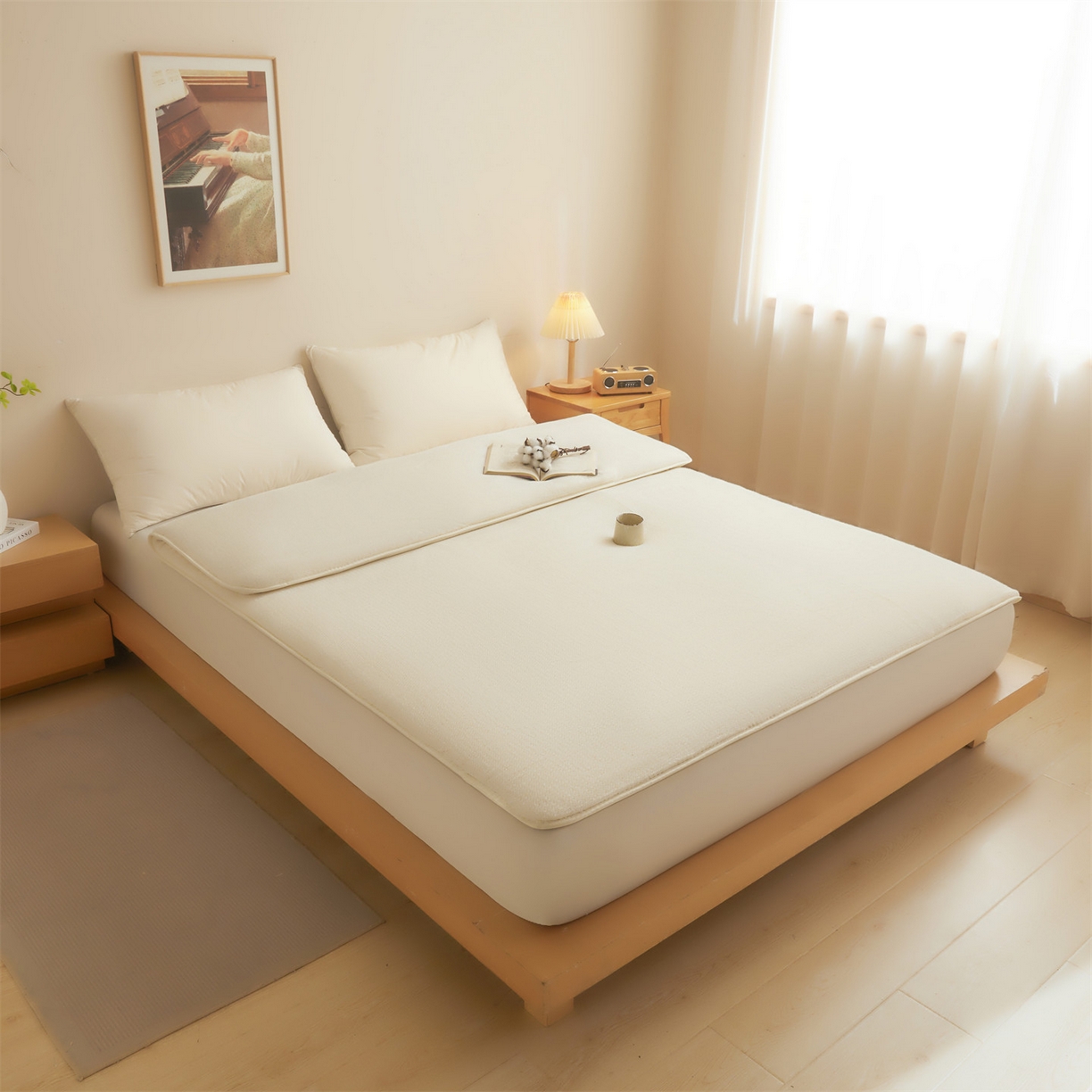 91家纺网 家纺一手货源 找家纺 （总）梵蒂莎 2025新款亲肤鱼鳞纹棉胎床褥床垫被子可盖可垫-大床