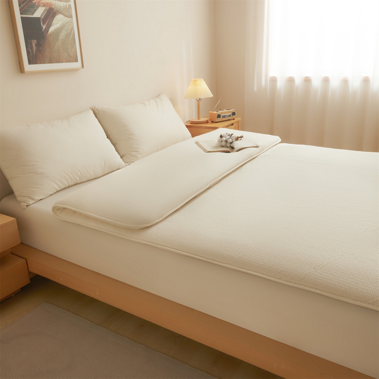 91家纺网 家纺一手货源 找家纺 （总）梵蒂莎 2025新款亲肤鱼鳞纹棉胎床褥床垫被子可盖可垫-大床