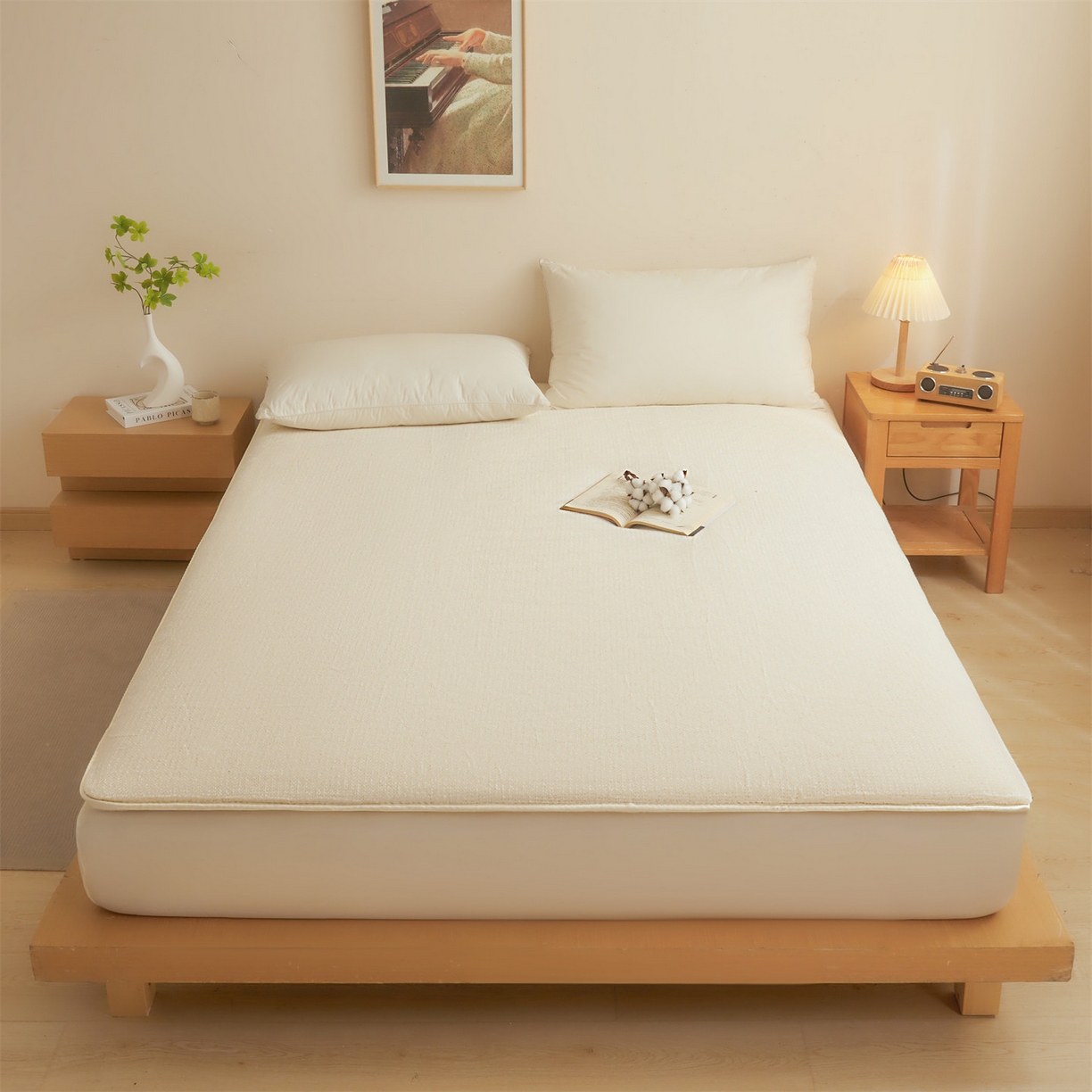 91家纺网 家纺一手货源 找家纺 （总）梵蒂莎 2025新款亲肤鱼鳞纹棉胎床褥床垫被子可盖可垫-大床