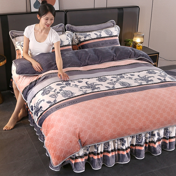 91家纺网 家纺一手货源 找家纺 望淮 2025新款230g印花金貂绒牛奶绒四件套 温情花语