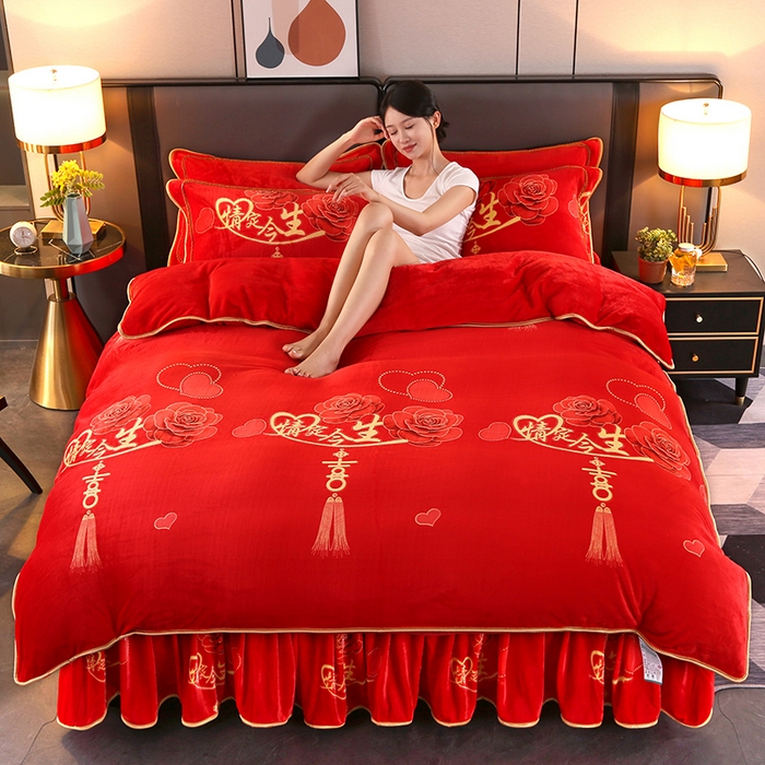望淮 2025新款230g印花金貂绒牛奶绒四件套 情定今生