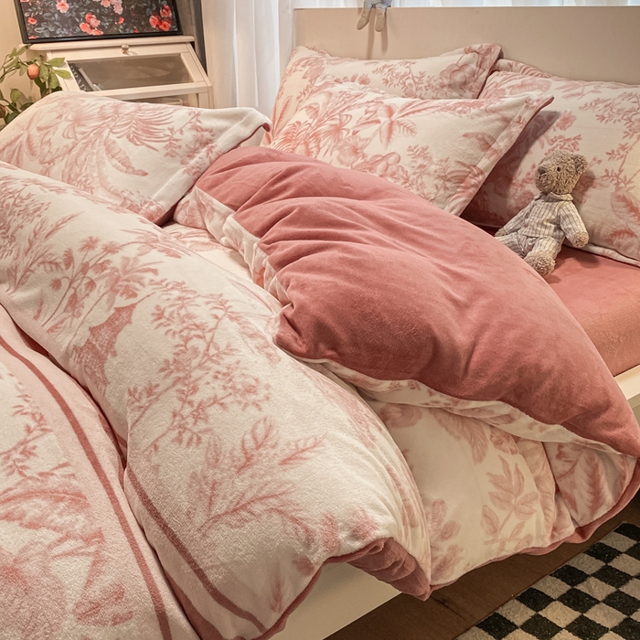 新印象 2025新款牛奶绒印花四件套 似水流年-粉