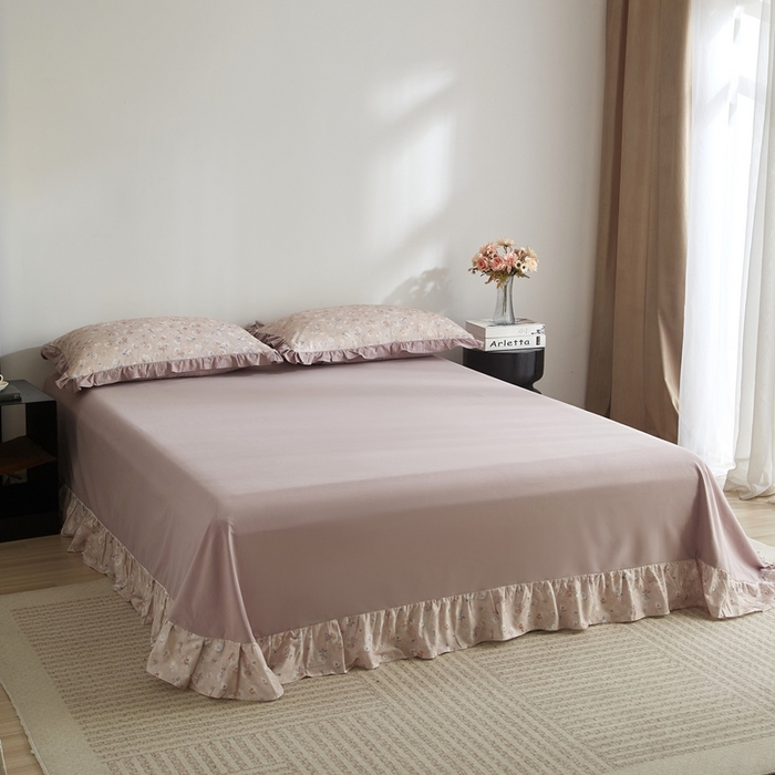 91家纺网 家纺一手货源 找家纺 金纱玉纺家纺 2025韩版数码印花加厚100%棉四件套 花语初晴-豆沙