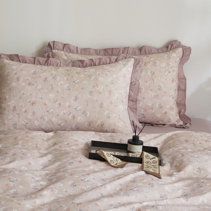 91家纺网 家纺一手货源 找家纺 金纱玉纺家纺 2025韩版数码印花加厚100%棉四件套 花语初晴-豆沙