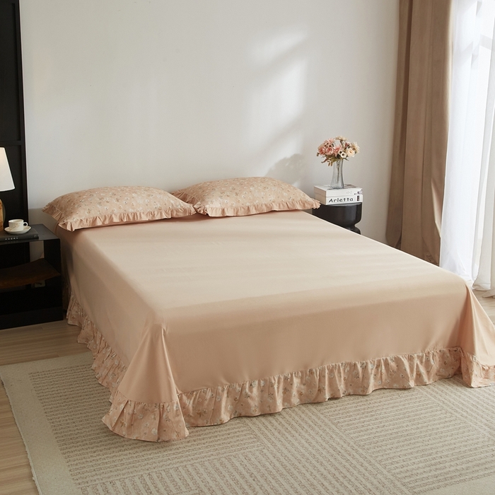 91家纺网 家纺一手货源 找家纺 金纱玉纺家纺 2025韩版数码印花加厚100%棉四件套 花语初晴-桔