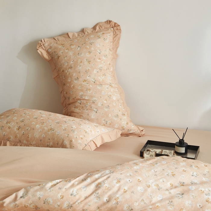 91家纺网 家纺一手货源 找家纺 金纱玉纺家纺 2025韩版数码印花加厚100%棉四件套 花语初晴-桔