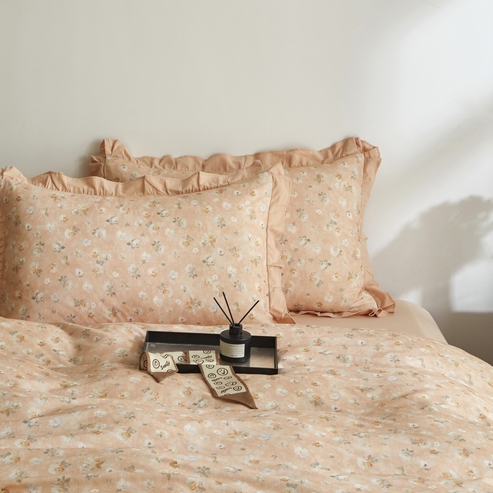 91家纺网 家纺一手货源 找家纺 金纱玉纺家纺 2025韩版数码印花加厚100%棉四件套 花语初晴-桔