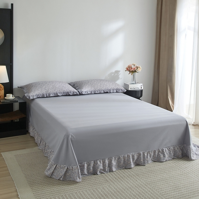 91家纺网 家纺一手货源 找家纺 金纱玉纺家纺 2025韩版数码印花加厚100%棉四件套 情意绵绵-灰