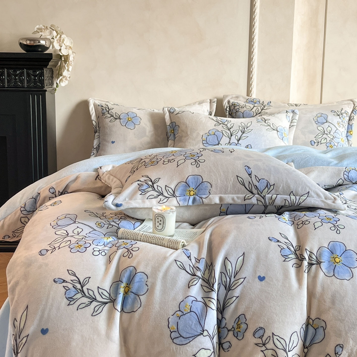 91家纺网 家纺一手货源 找家纺 川悦生活 2025新款轻奢风高克重牛奶绒印花保暖四件套 青空水月