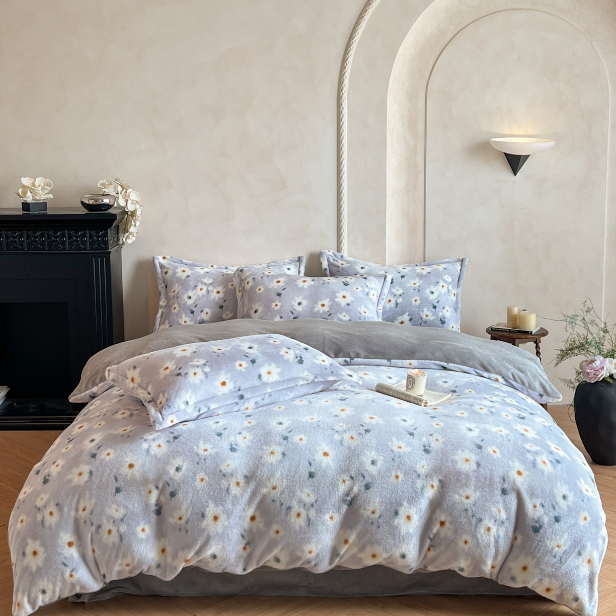 91家纺网 家纺一手货源 找家纺 川悦生活 2025新款轻奢风高克重牛奶绒印花保暖四件套 小苏花瑟