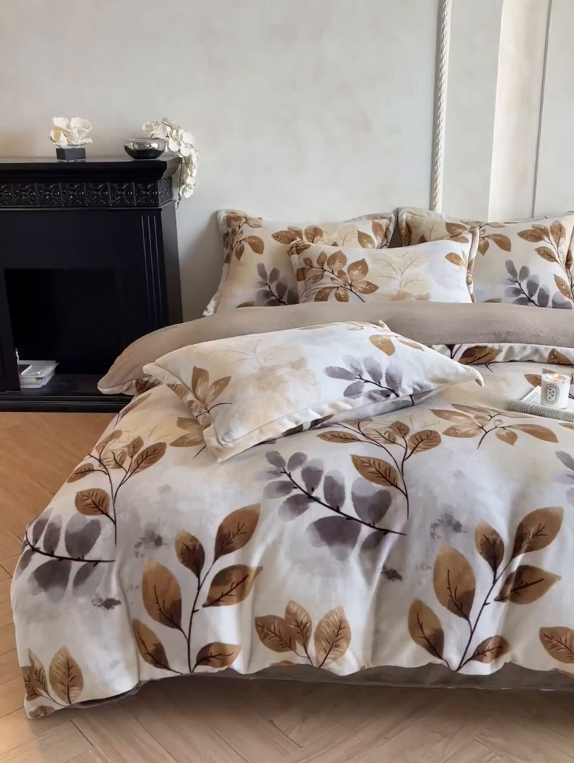 91家纺网 家纺一手货源 找家纺 （总）川悦生活 2025新款轻奢风高克重牛奶绒印花保暖四件套