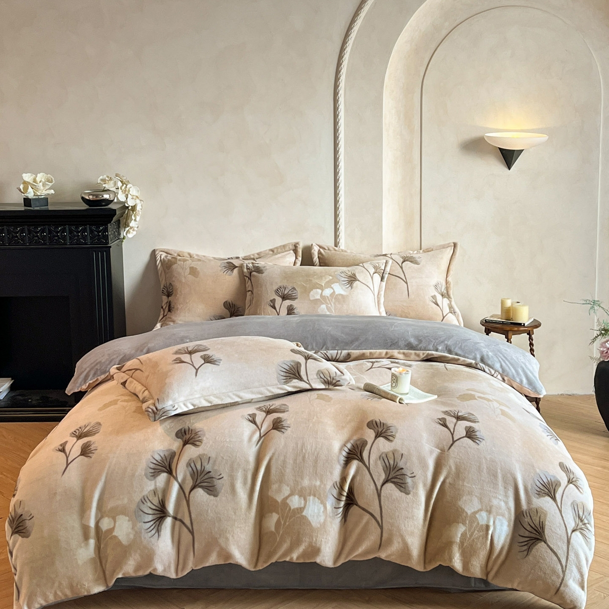 91家纺网 家纺一手货源 找家纺 川悦生活 2025新款轻奢风高克重牛奶绒印花保暖四件套 沐月银杏