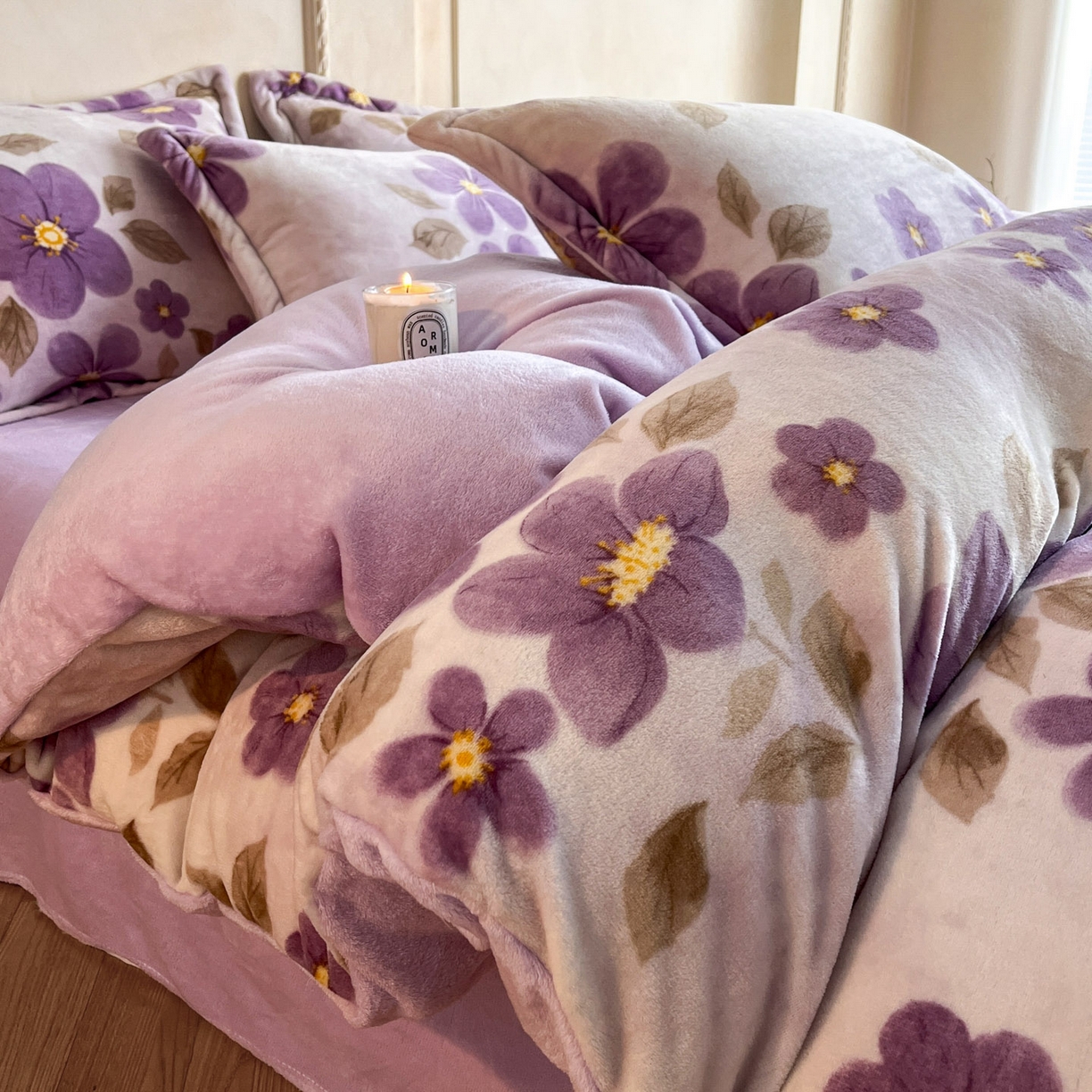 川悦生活 2025新款轻奢风高克重牛奶绒印花保暖四件套 香妃沐光