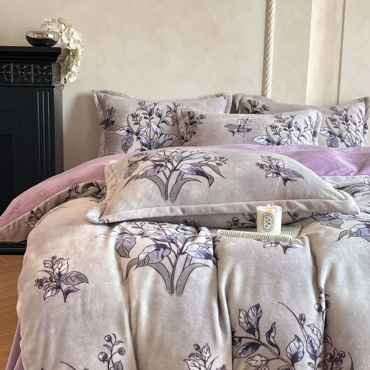 91家纺网 家纺一手货源 找家纺 川悦生活 2025新款轻奢风高克重牛奶绒印花保暖四件套 韵香