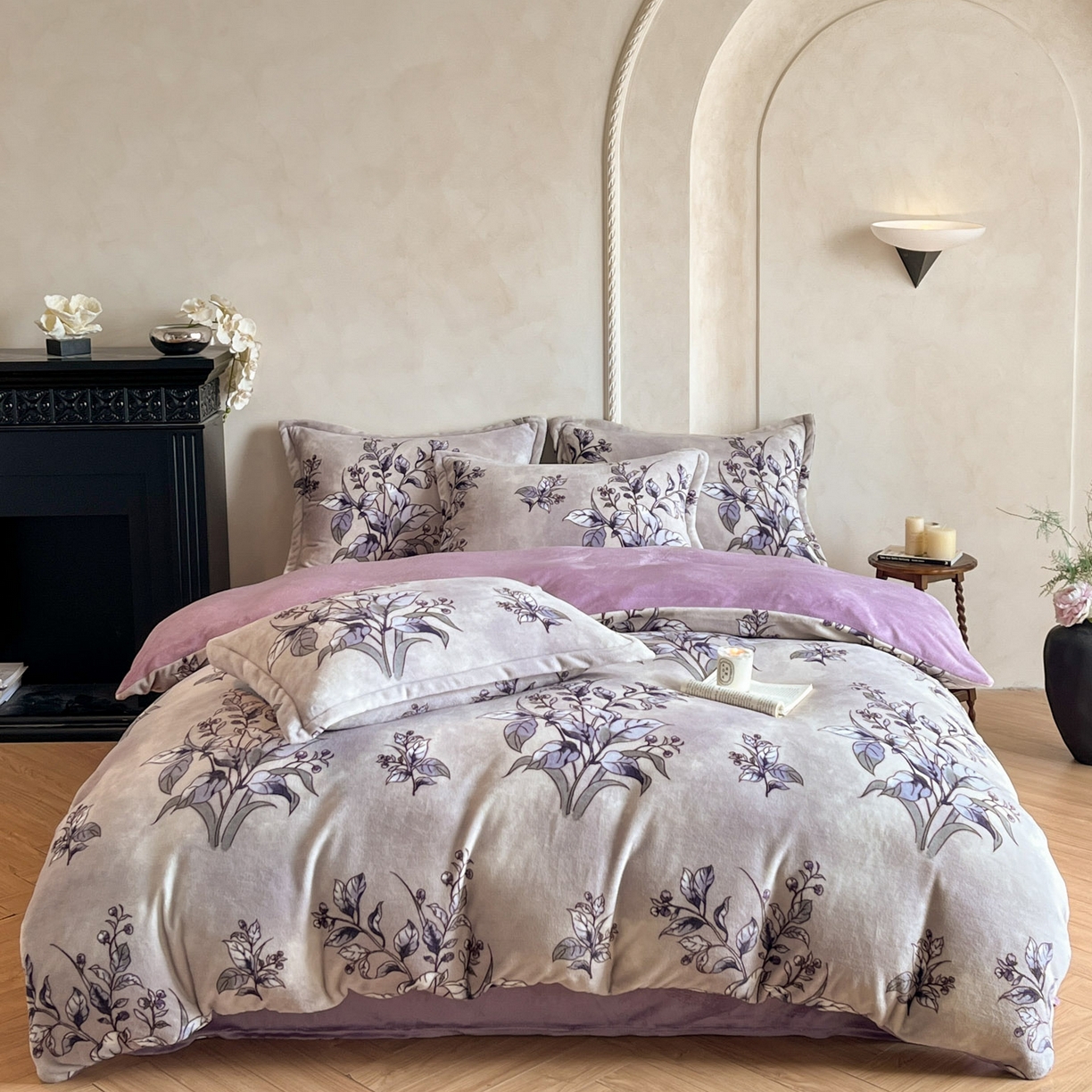 91家纺网 家纺一手货源 找家纺 川悦生活 2025新款轻奢风高克重牛奶绒印花保暖四件套 韵香