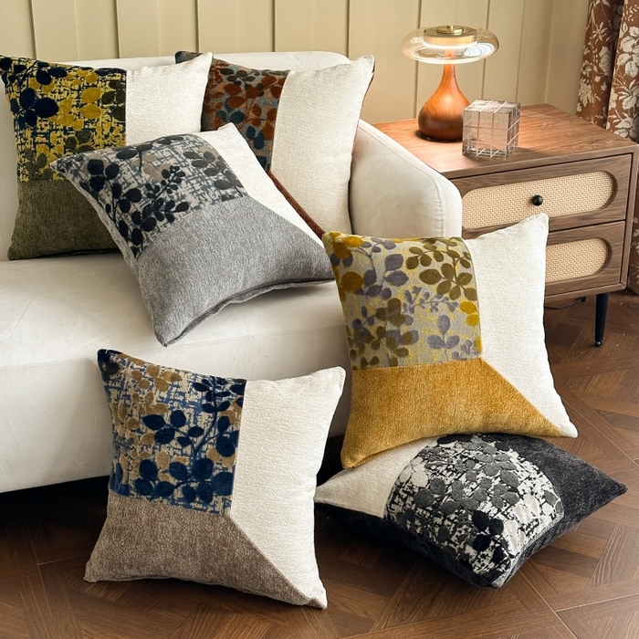 新奇异 2025新款雪尼尔三拼水墨叶抱枕 组合图仅供参考不可下单