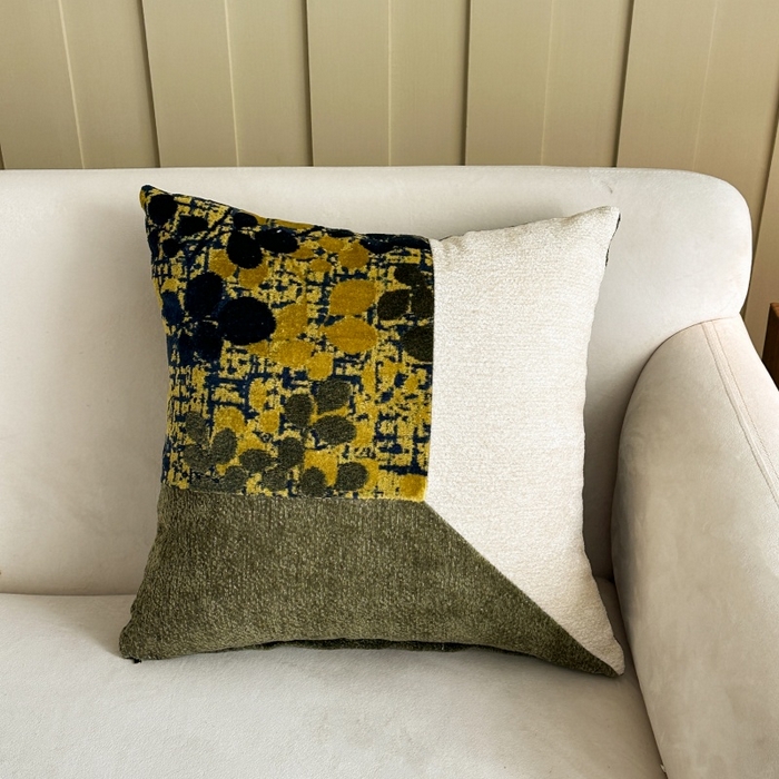 新奇异 2025新款雪尼尔三拼水墨叶抱枕 三拼墨叶-绿色