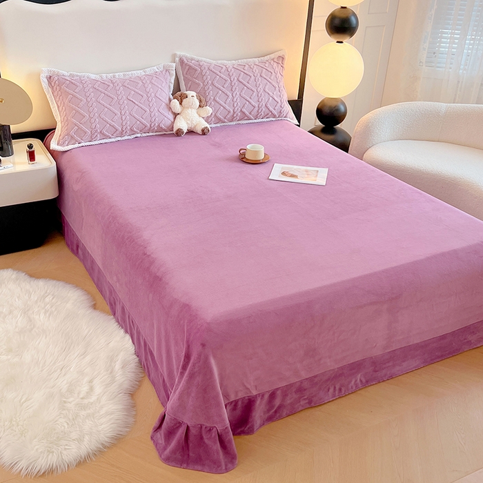 91家纺网 家纺一手货源 找家纺 悦织湾家纺 轻奢塔芙绒菱形格纯色牛奶绒四件套2025新款床上用品加厚保暖4件套 暮山紫