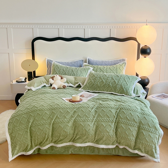 91家纺网 家纺一手货源 找家纺 （总）悦织湾家纺 轻奢塔芙绒菱形格纯色牛奶绒四件套2025新款床上用品加厚保暖4件套