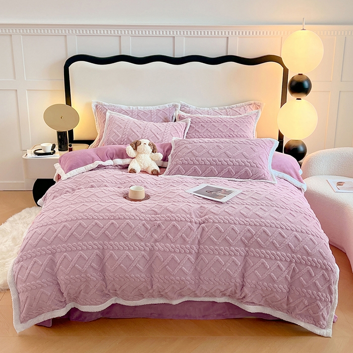 91家纺网 家纺一手货源 找家纺 （总）悦织湾家纺 轻奢塔芙绒菱形格纯色牛奶绒四件套2025新款床上用品加厚保暖4件套