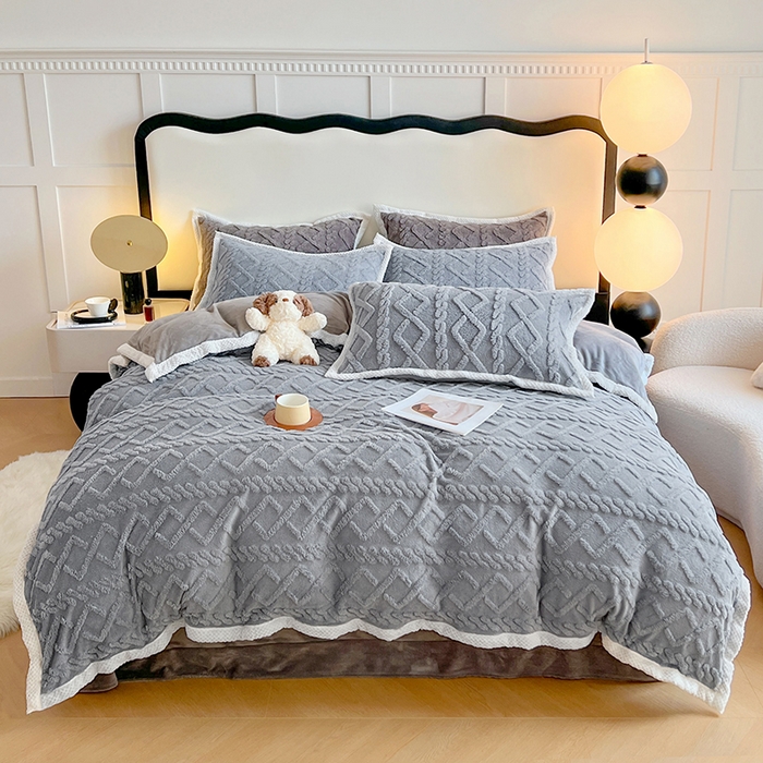 91家纺网 家纺一手货源 找家纺 （总）悦织湾家纺 轻奢塔芙绒菱形格纯色牛奶绒四件套2025新款床上用品加厚保暖4件套